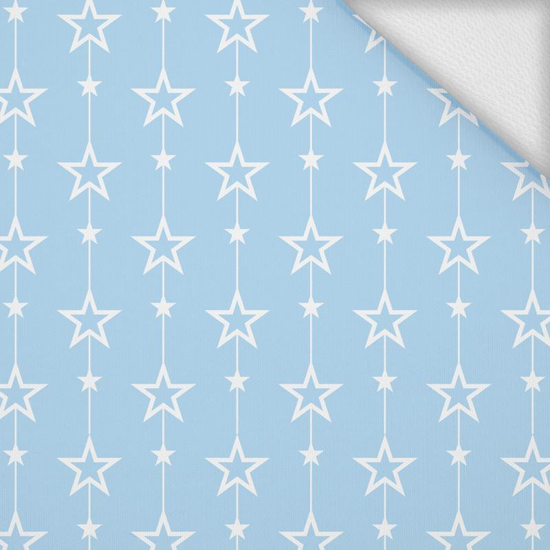 BIAŁE GWIAZDY (łańcuchy) / błękitny - dresówka pętelkowa