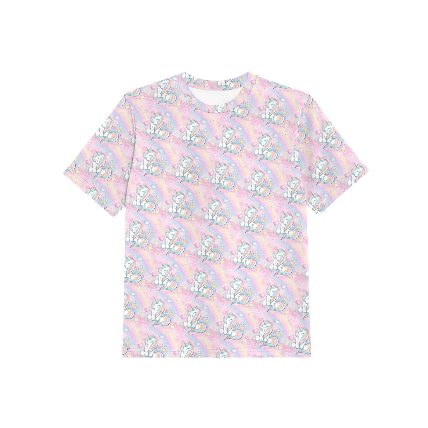 T-SHIRT DZIECIĘCY - JEDNOROŻCE I TĘCZA wz. 2 (MAGICZNA KRAINA) - single jersey