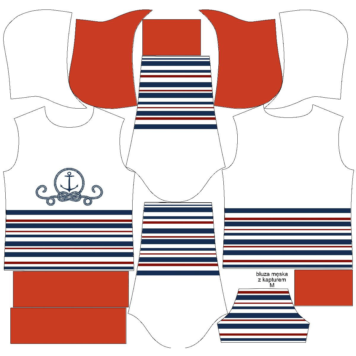 MĘSKA BLUZA Z KAPTUREM (COLORADO) - KOTWICA / paski (marine) - zestaw do uszycia