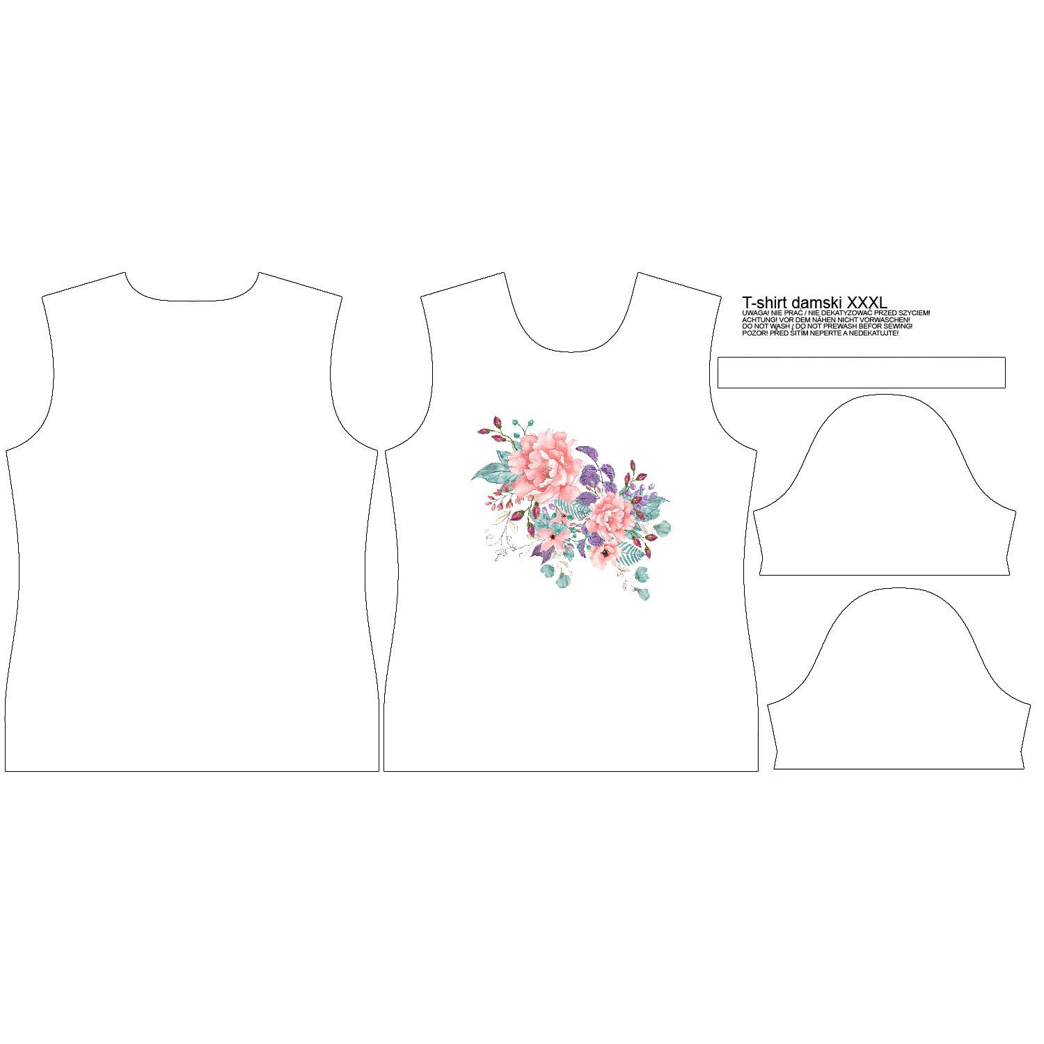 T-SHIRT DAMSKI - KWIATY DZIKIEJ RÓŻY wz. 1 (KWITNĄCA ŁĄKA) - single jersey