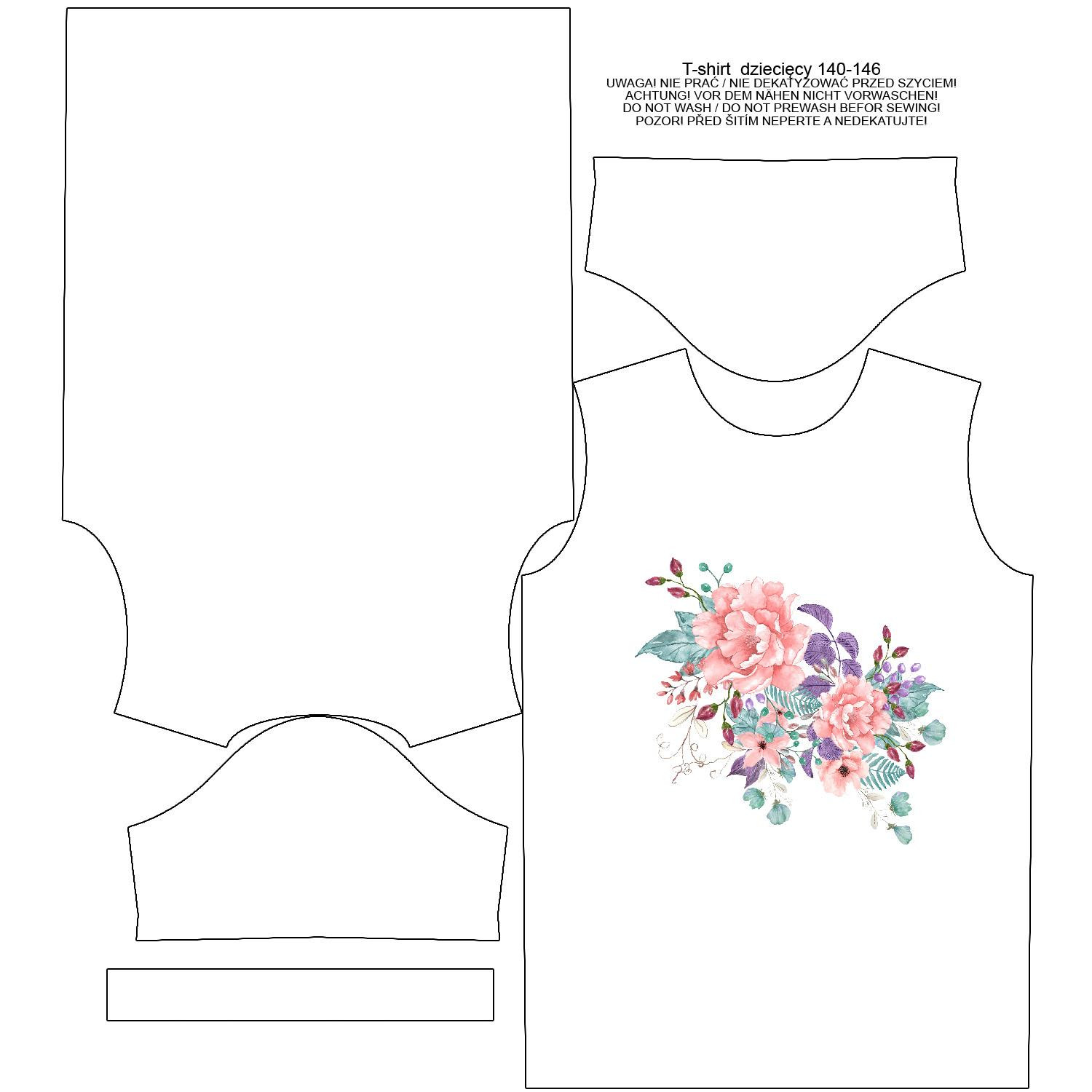 T-SHIRT DZIECIĘCY - KWIATY DZIKIEJ RÓŻY wz. 1 (KWITNĄCA ŁĄKA) - single jersey
