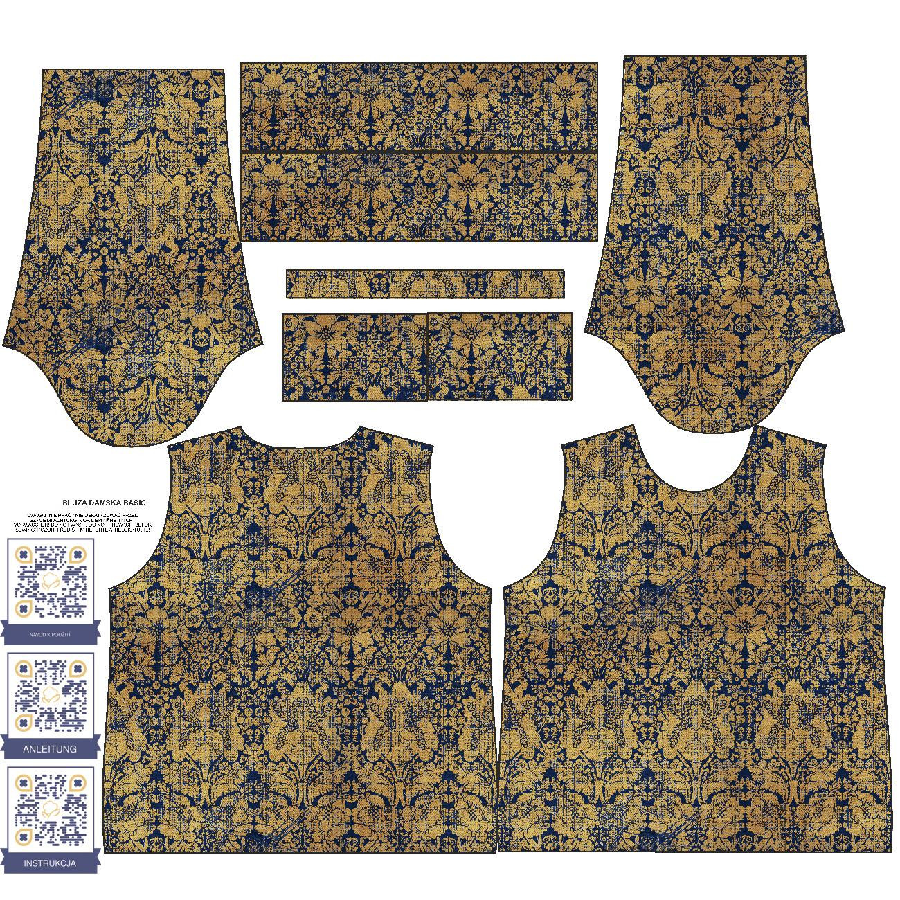 BLUZA DAMSKA (HANA) BASIC - MAGICZNE DAMASCO wz. 1 (MAGICZNA SZKOŁA) / złoty - zestaw do uszycia