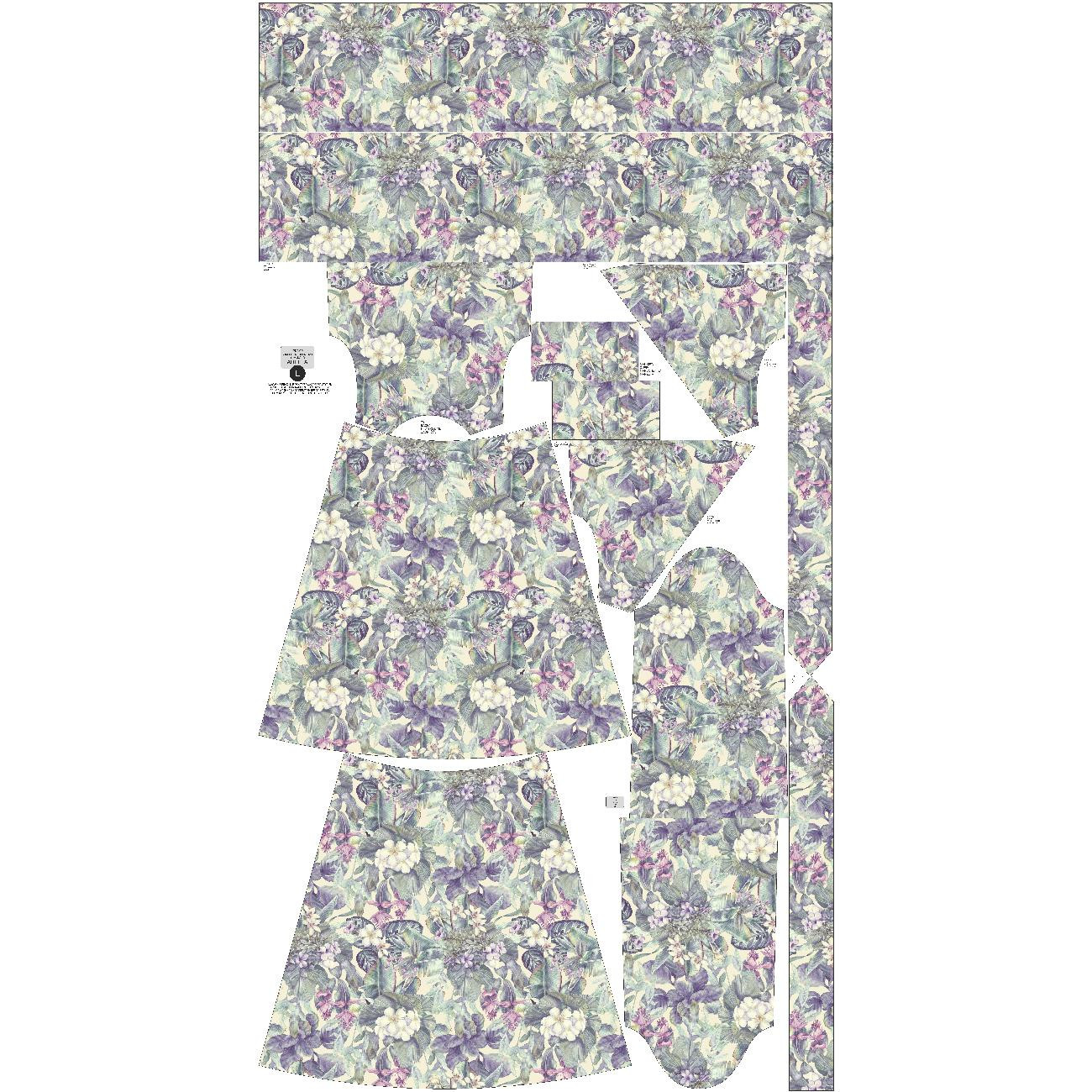 SUKIENKA KOPERTOWA Z FALBANKĄ (ABELLA) - PURPLE FLORAL - zestaw do uszycia 