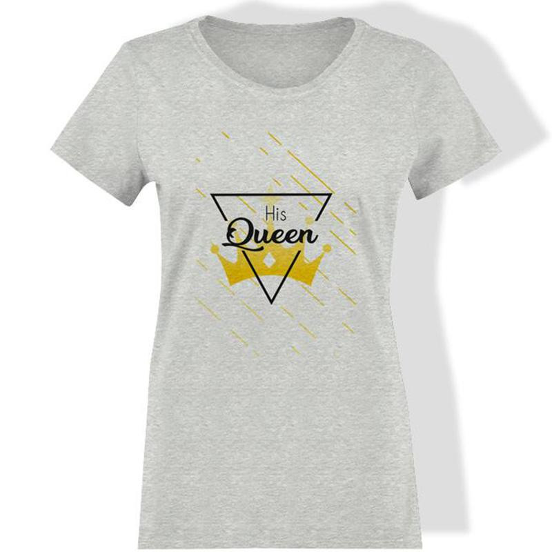T-SHIRT DAMSKI - HIS QUEEN / M-01 melanż jasnoszary - single jersey