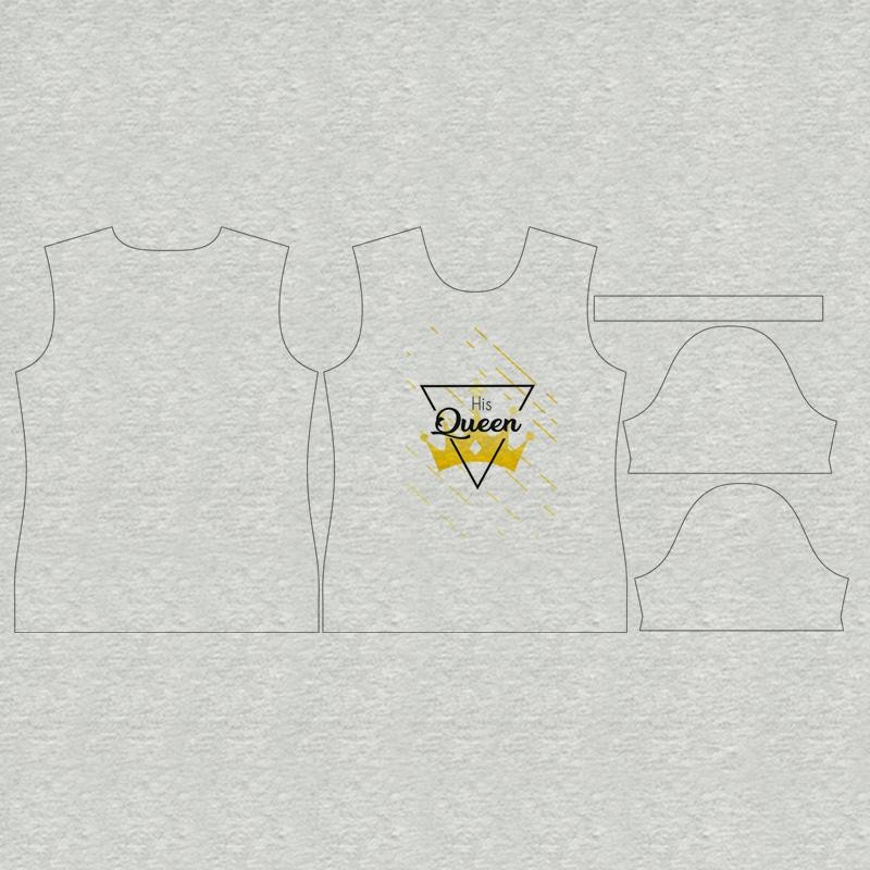 T-SHIRT DAMSKI - HIS QUEEN / M-01 melanż jasnoszary - single jersey