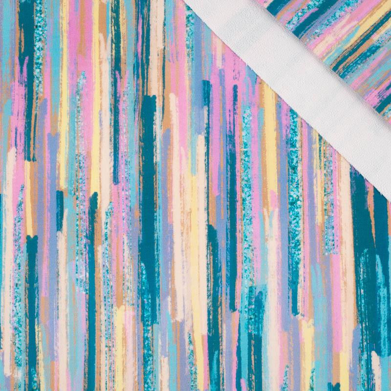 TĘCZOWE PIONOWE PASY  - dresówka pętelkowa