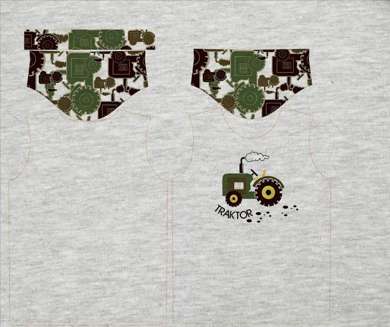 T-SHIRT DZIECIĘCY - TRAKTOR ZIELONY / M-01 melanż jasnoszary- single jersey