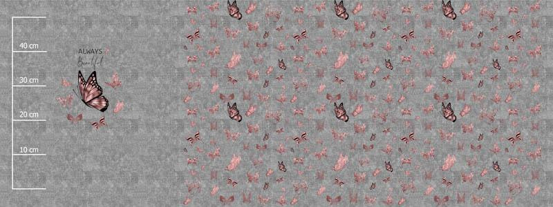 ALWAYS BEAUTIFUL (BROKATOWE MOTYLE) / ACID WASH SZARY - PANEL PANORAMICZNY SINGLE JERSEY (60cm x 155cm)