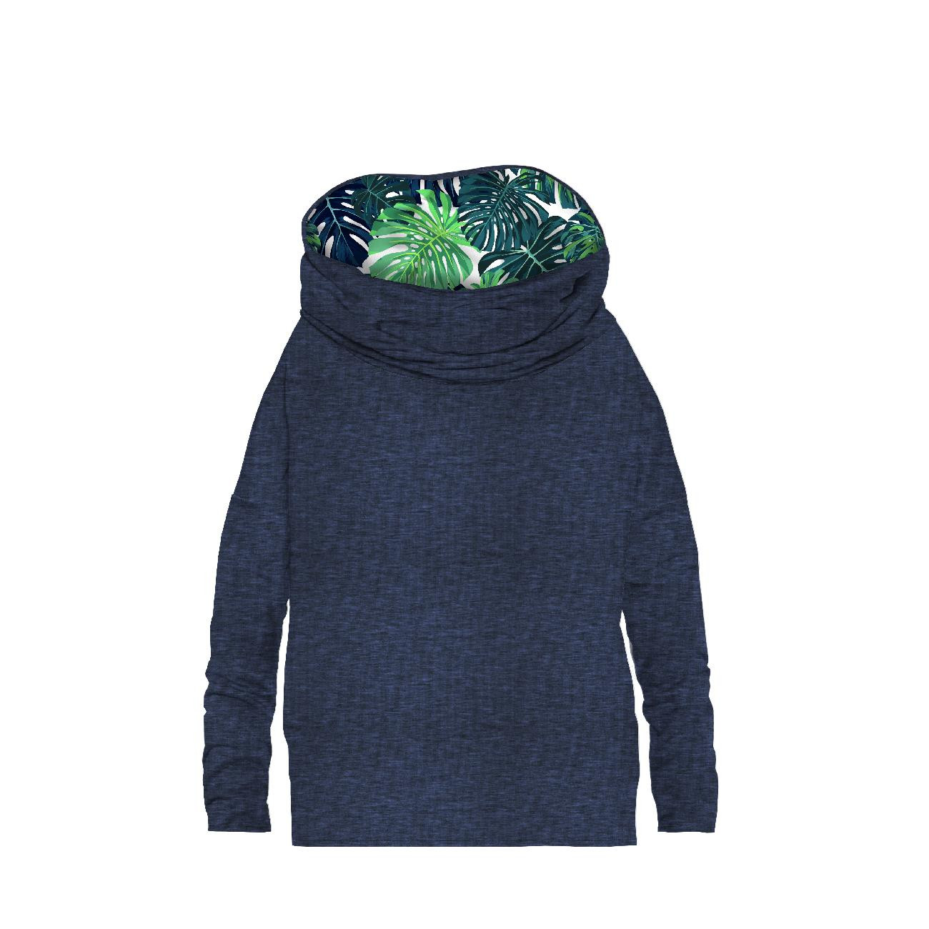 BLUZA DAMSKA (FURIA) NIETOPERZ Z KOMINEM - MELANŻ NAVY / MONSTERA 2.0 - zestaw do uszycia