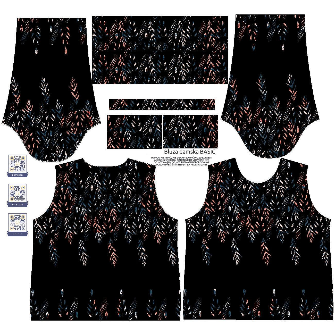 BLUZA DAMSKA (HANA) BASIC - LISTKI WZ. 3 / czarny - zestaw do uszycia