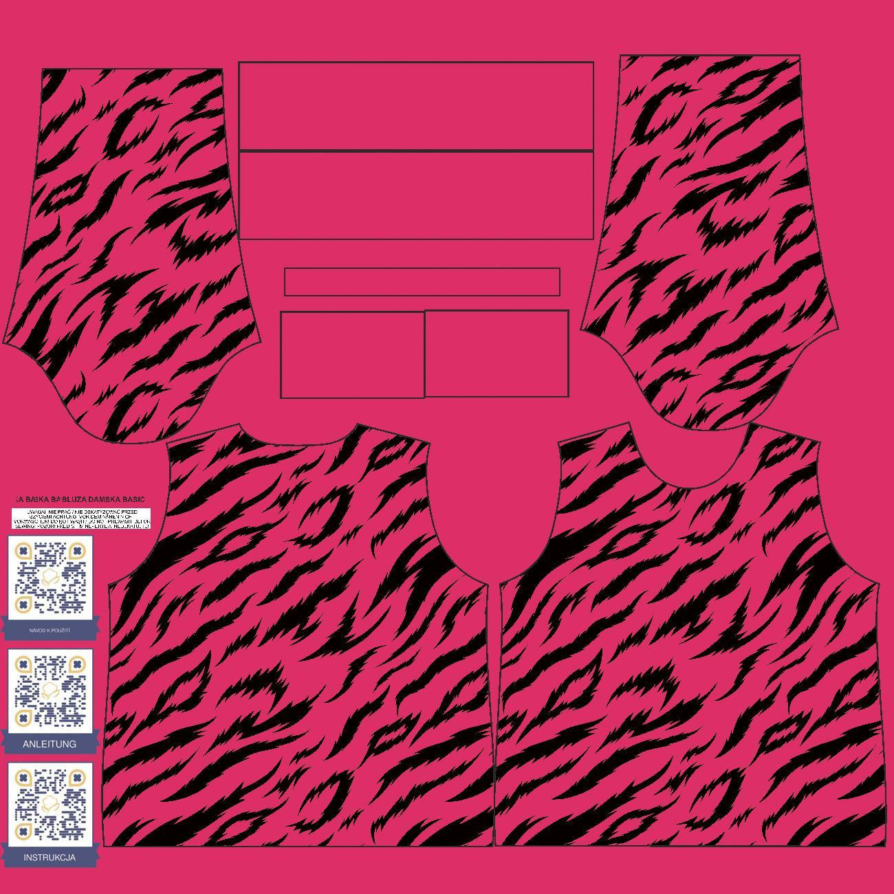 BLUZA DAMSKA (HANA) BASIC - ZEBRA / B-25 fuksja - dzianina pętelkowa - XS