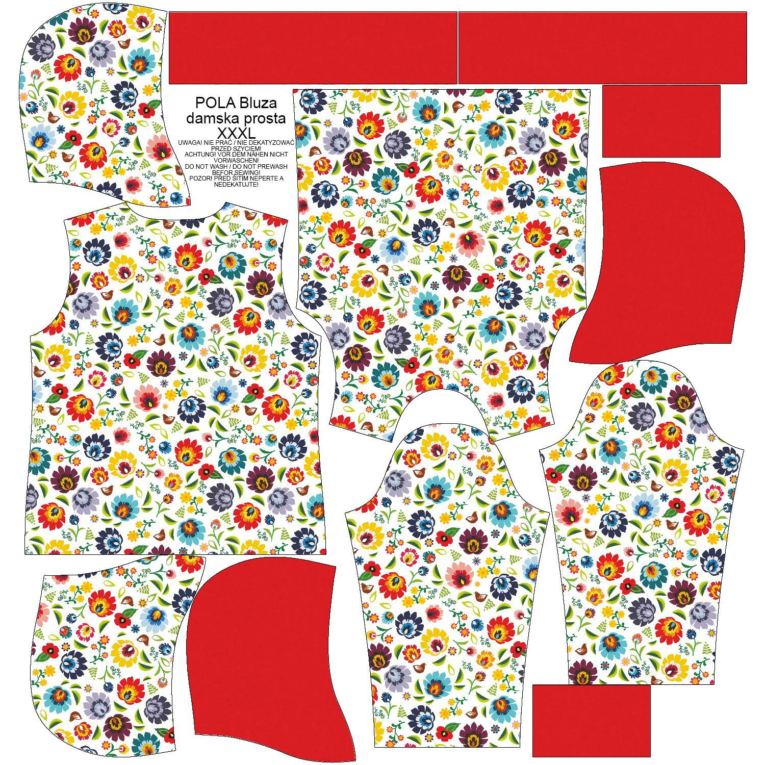 BLUZA DAMSKA (POLA) CLASSIC Z KAPTUREM - FOLK ŁOWICKI / biały - dzianina pętelkowa