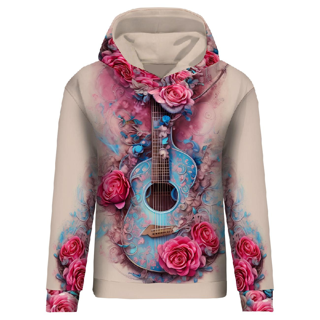 BLUZA DAMSKA (POLA) CLASSIC Z KAPTUREM - GITARA Z RÓŻAMI - zestaw do uszycia