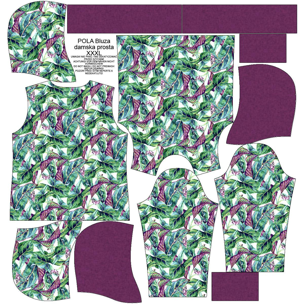 BLUZA DAMSKA (POLA) CLASSIC Z KAPTUREM - MINI LIŚCIE I OWADY WZ. 1 (TROPIKALNA NATURA) / biały - dzianina pętelkowa