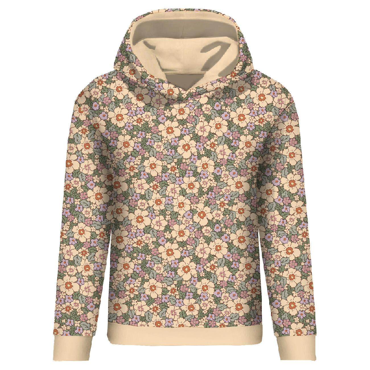 BLUZA DAMSKA (POLA) CLASSIC Z KAPTUREM - PASTELOWE KWIATY WZ. 2 - zestaw do uszycia