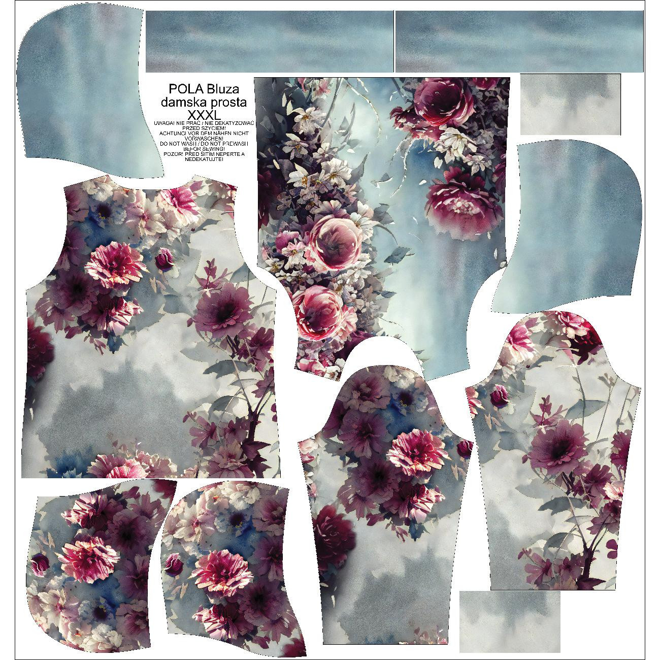 BLUZA DAMSKA (POLA) CLASSIC Z KAPTUREM - VINTAGE FLOWERS WZ. 5 - zestaw do uszycia