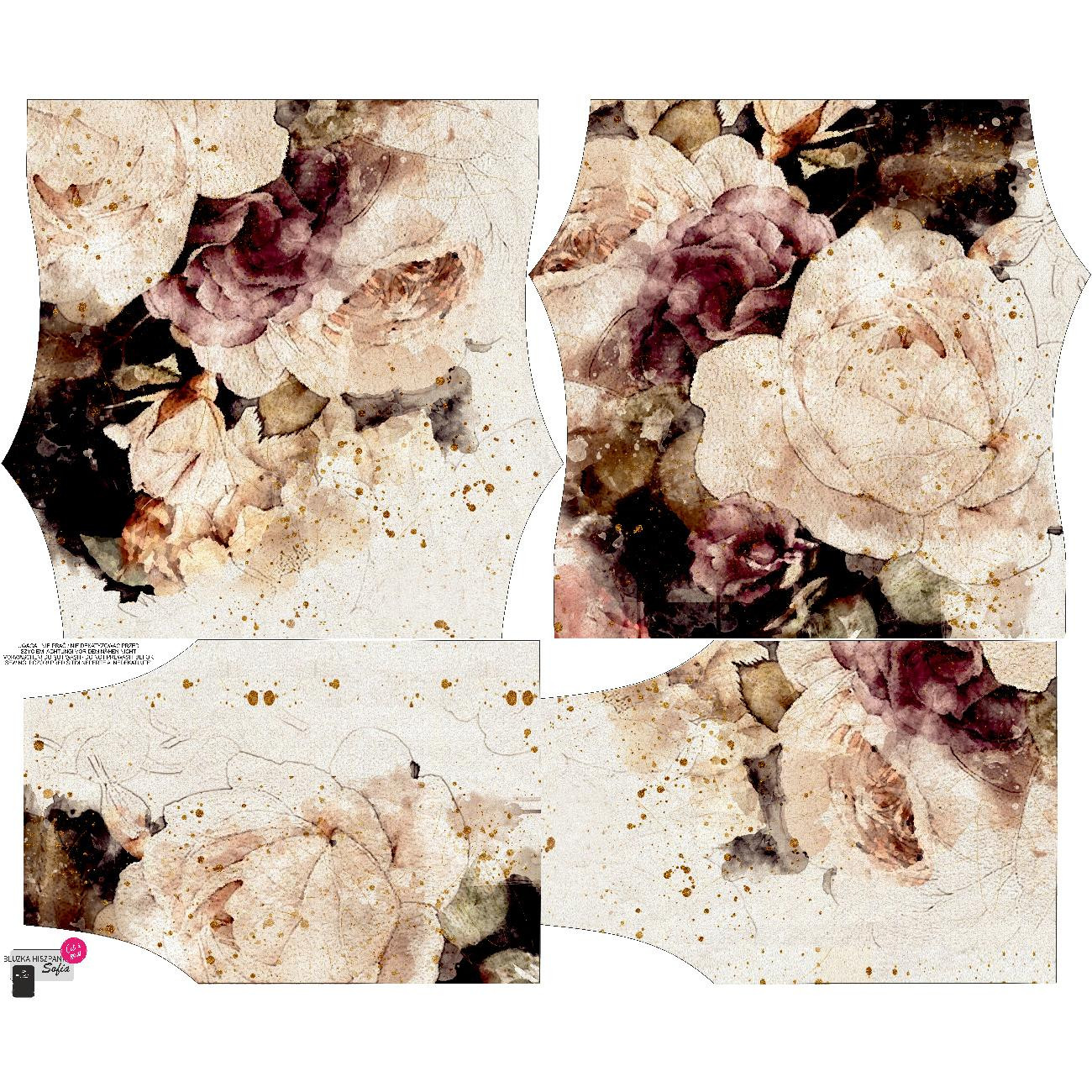 Bluzka hiszpanka (SOFIA) - WATERCOLOR FLOWERS wz. 4 - zestaw do uszycia 
