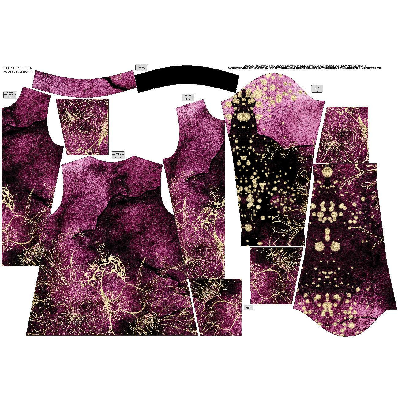 BLUZA ROZPINANA (MAX) - KWIATY / złoty kontur wz. 1 - DIY set
