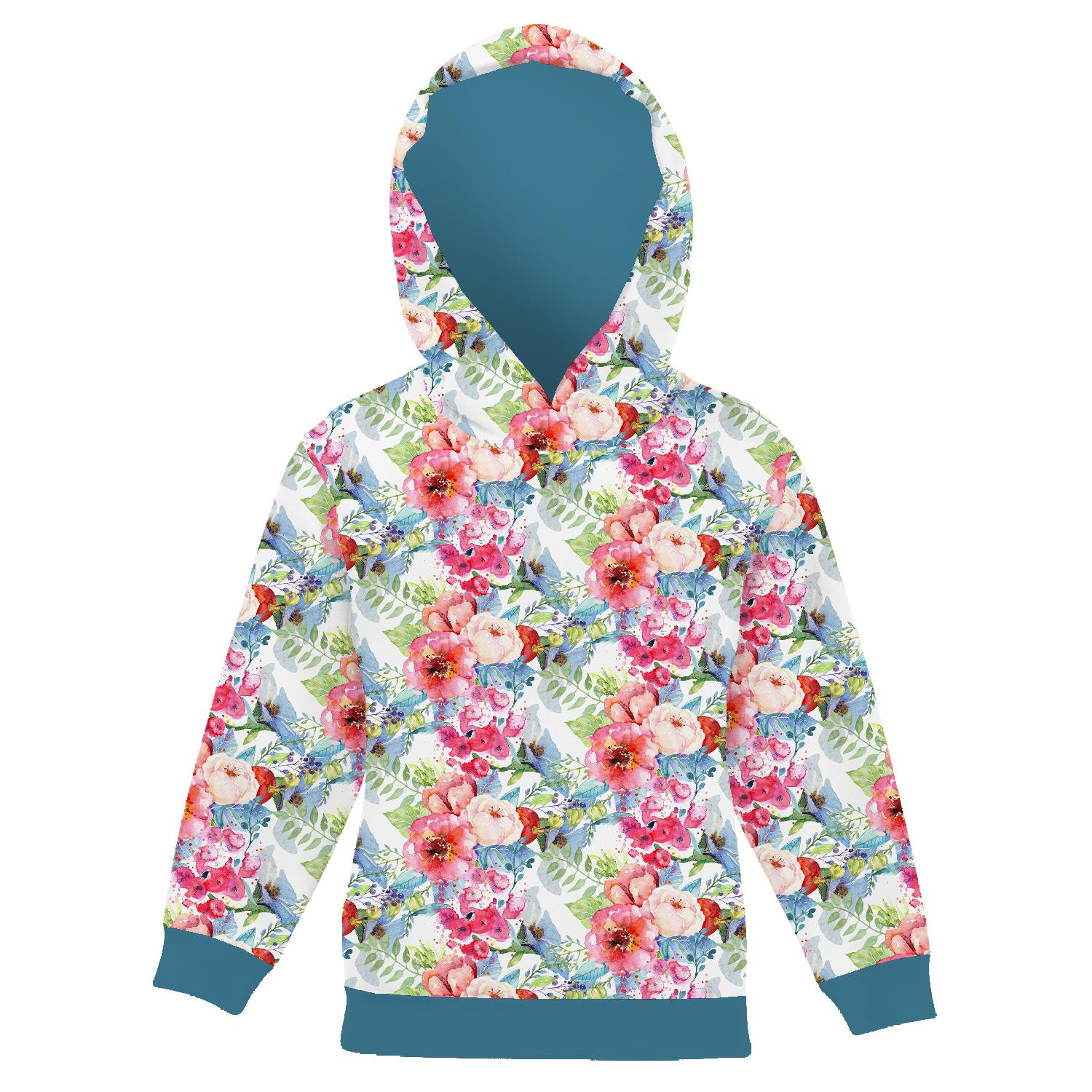 DZIECIĘCA BLUZA Z KAPTUREM (ALEX) - DZIKA RÓŻA WZ. 3 (NA ŁĄCE) - zestaw do uszycia