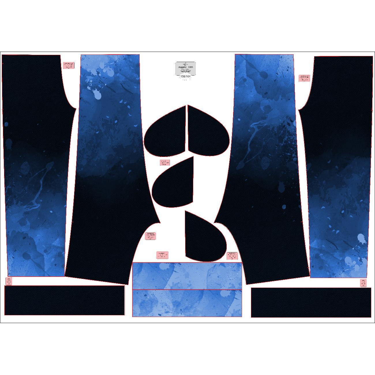 JOGGERY DZIECIĘCE (ROBIN) - KLEKSY (classic blue) / czarny - zestaw do uszycia