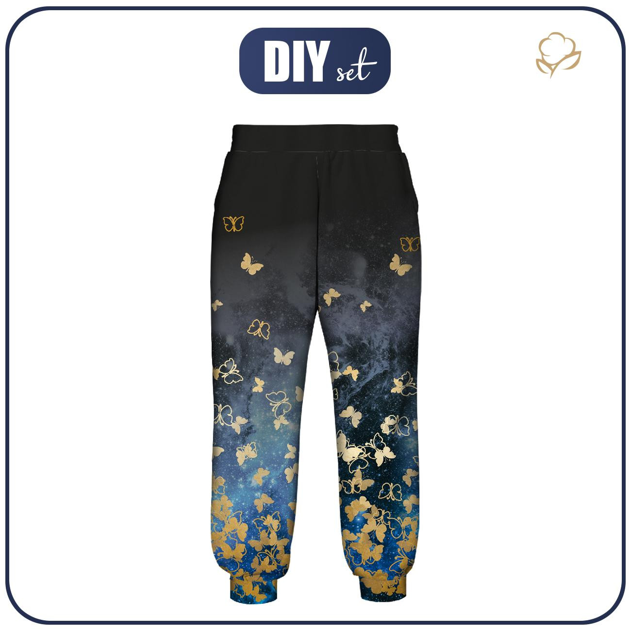 JOGGERY DZIECIĘCE (ROBIN) - MOTYLKI / złoty - zestaw do uszycia