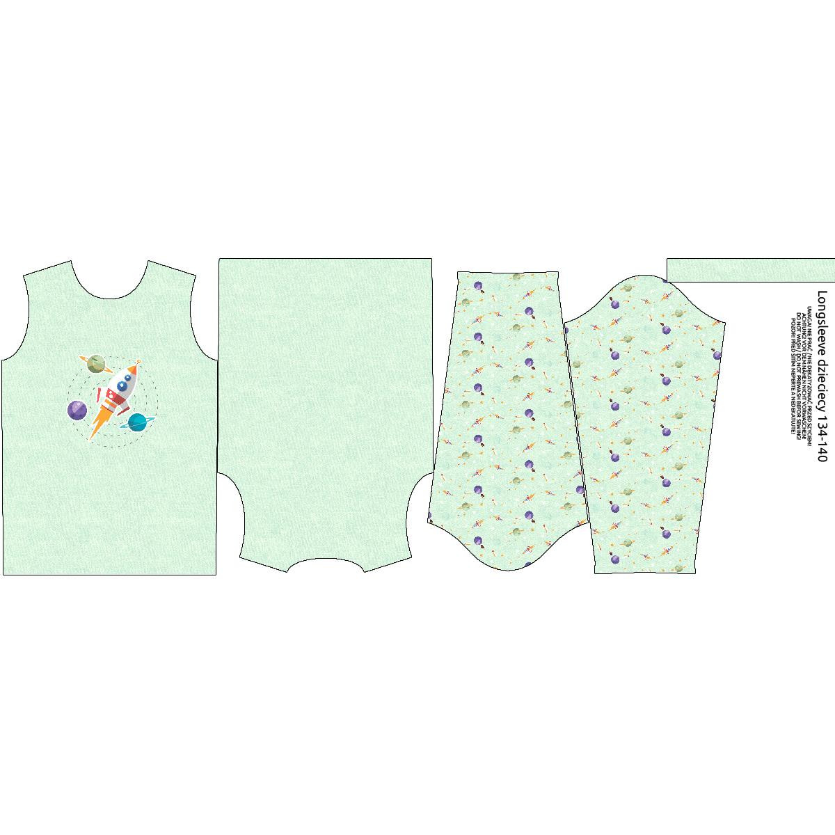 Longsleeve - RAKIETA I PLANETY (WYPRAWA W KOSMOS) / ACID WASH MIĘTOWY - zestaw do uszycia