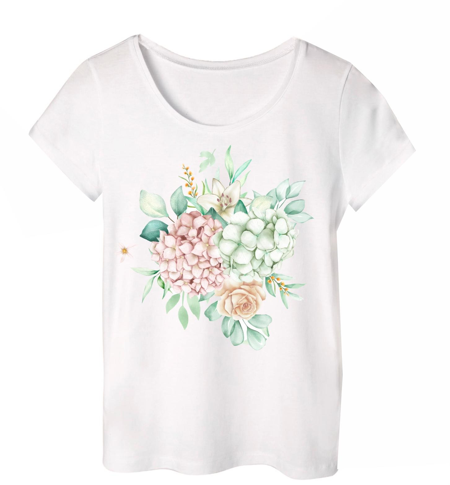 PIŻAMA-T-SHIRT "LINDA" - HORTENSJE / biały - zestaw do uszycia