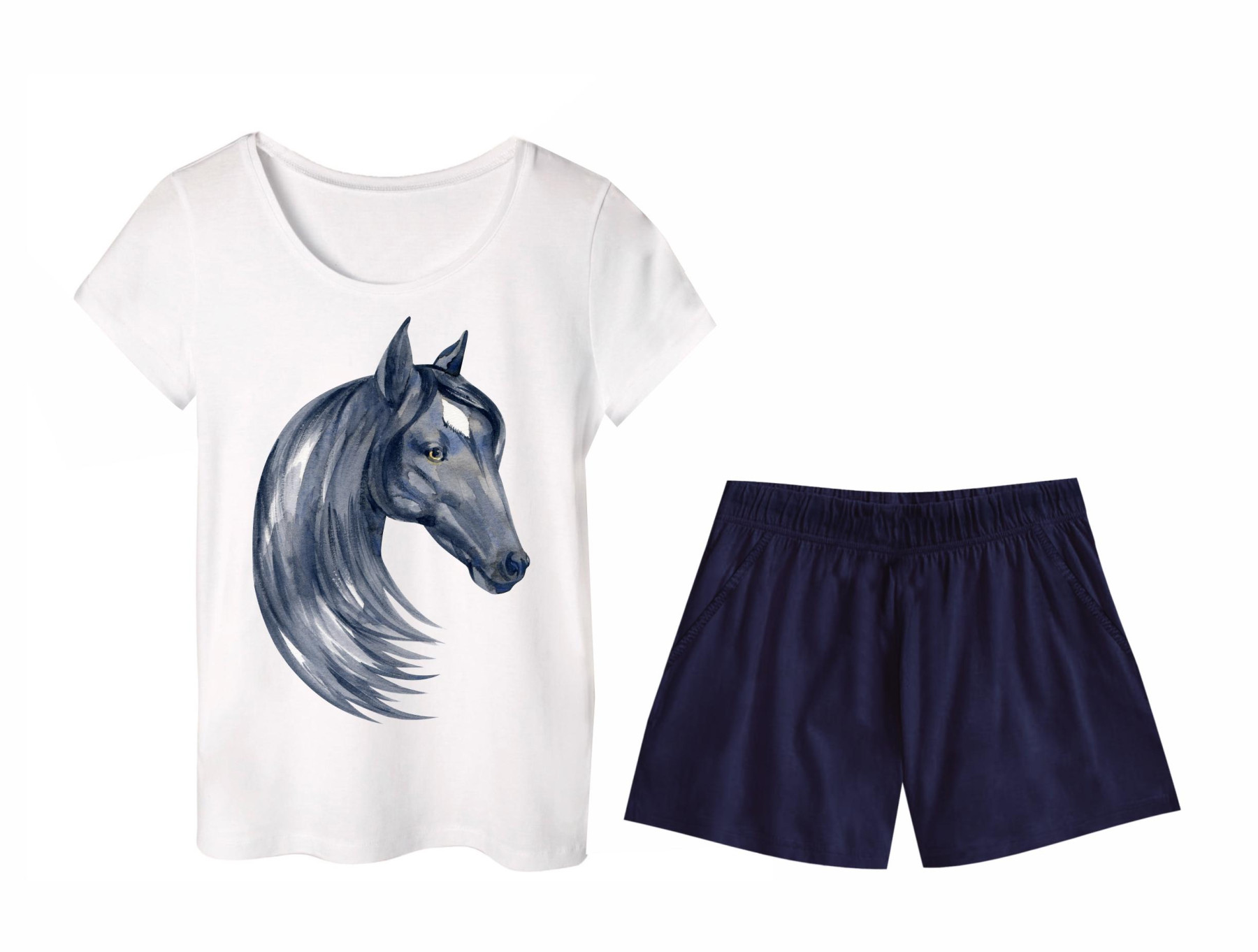 PIŻAMA-T-SHIRT "LINDA" - KOŃ wz. 1 - zestaw do uszycia