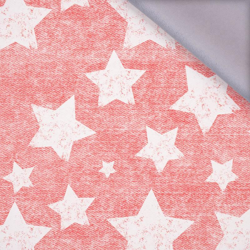 BIAŁE GWIAZDY / przecierany jeans (czerwony) - softshell