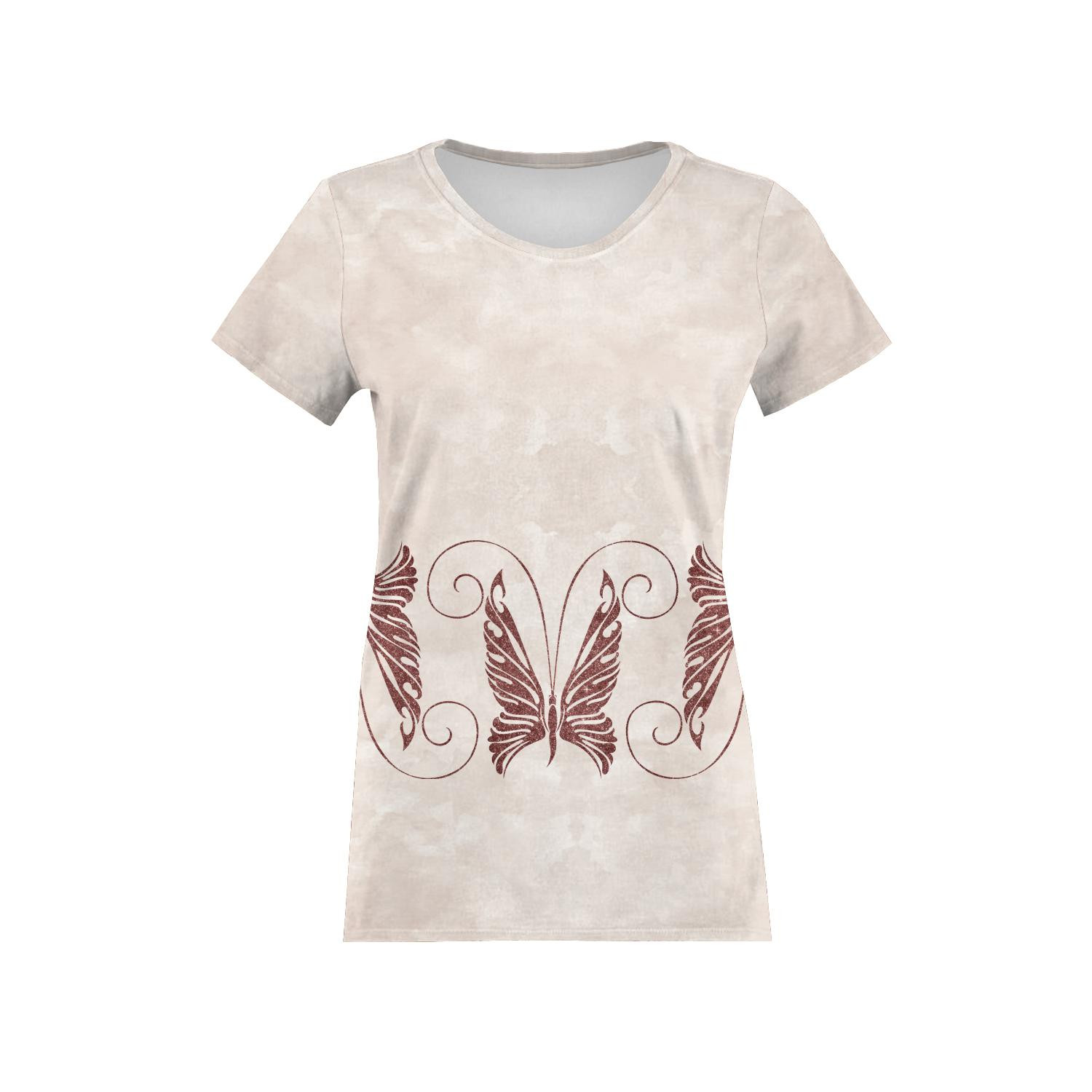 T-SHIRT DAMSKI - MOTYL wz. 7 (BROKATOWE MOTYLE) - single jersey
