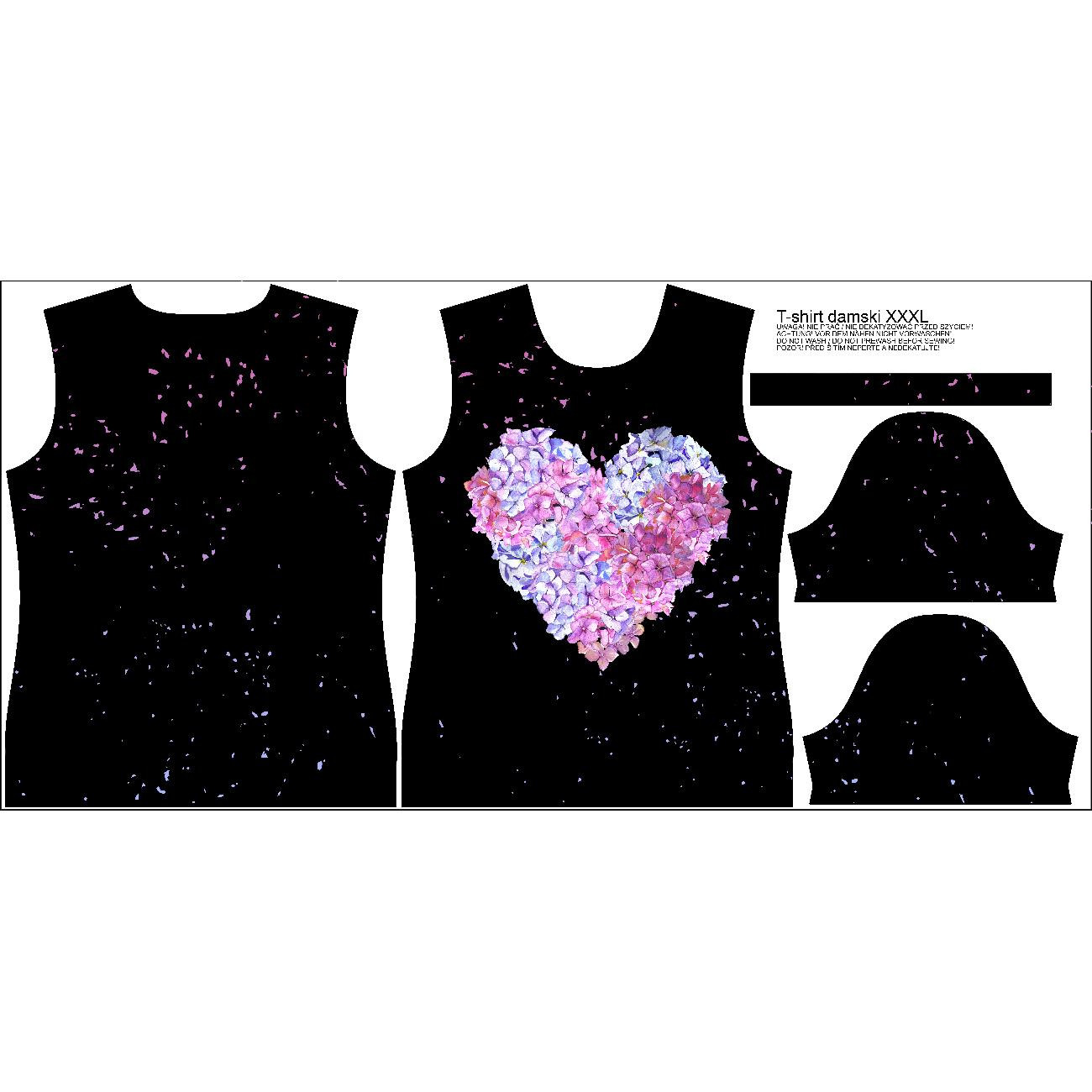 T-SHIRT DAMSKI - SERCE KWIATY / czarny - zestaw do uszycia