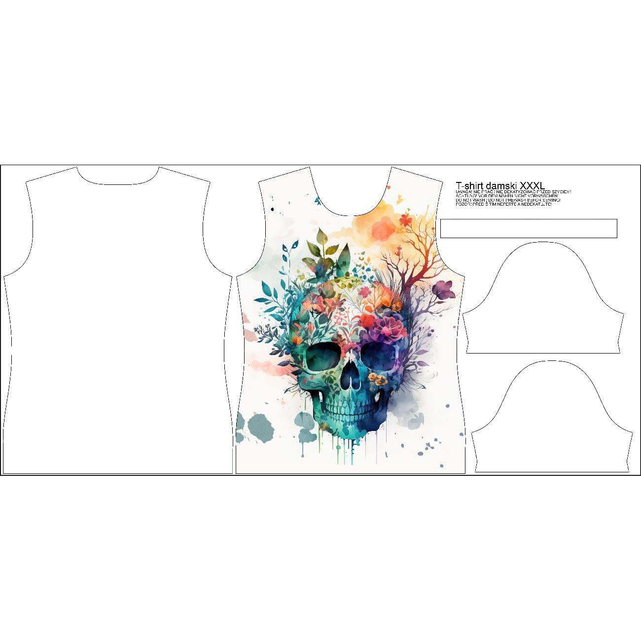 T-SHIRT DAMSKI - WATERCOLOR SKULL - zestaw do uszycia