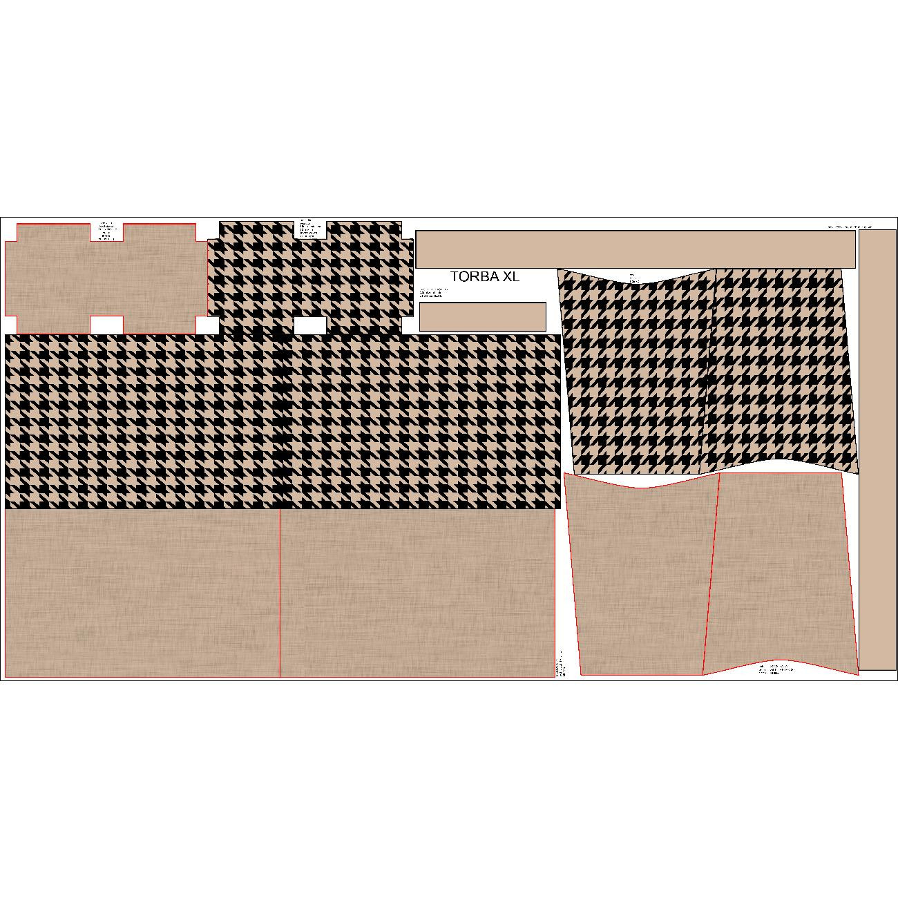 Torba XL z saszetką 2 w 1 - CZARNA PEPITKA / BEŻOWY - zestaw do uszycia