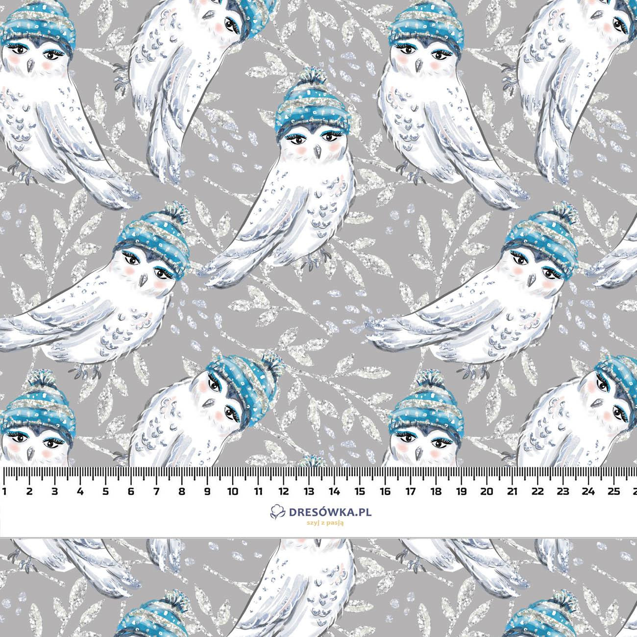 SOWY W CZAPKACH (ZACZAROWANA ZIMA) - lekka dzianina drapana