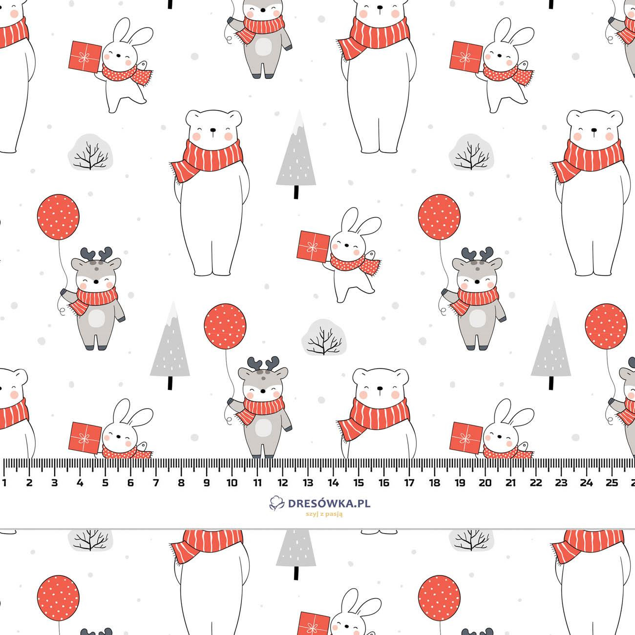 ZWIERZAKI W SZALIKACH WZ. 2 (ZIMOWA ZABAWA) - tkanina bawełniana