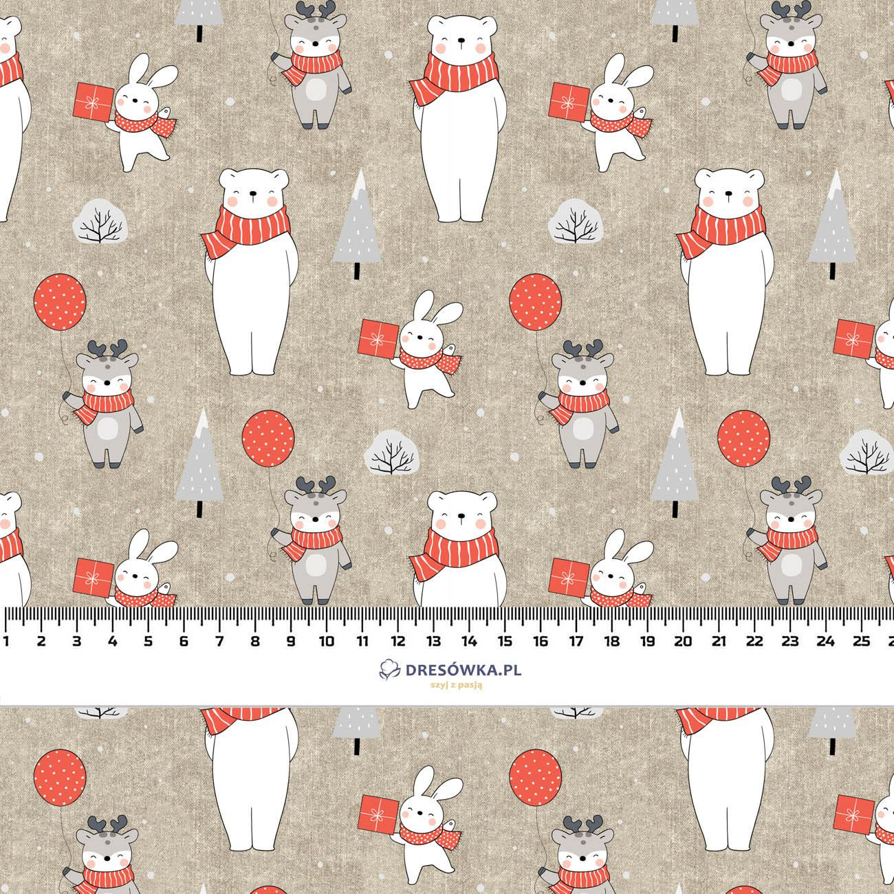 ZWIERZAKI W SZALIKACH WZ. 2 (ZIMOWA ZABAWA) / ACID WASH BEŻOWY - tkanina bawełniana