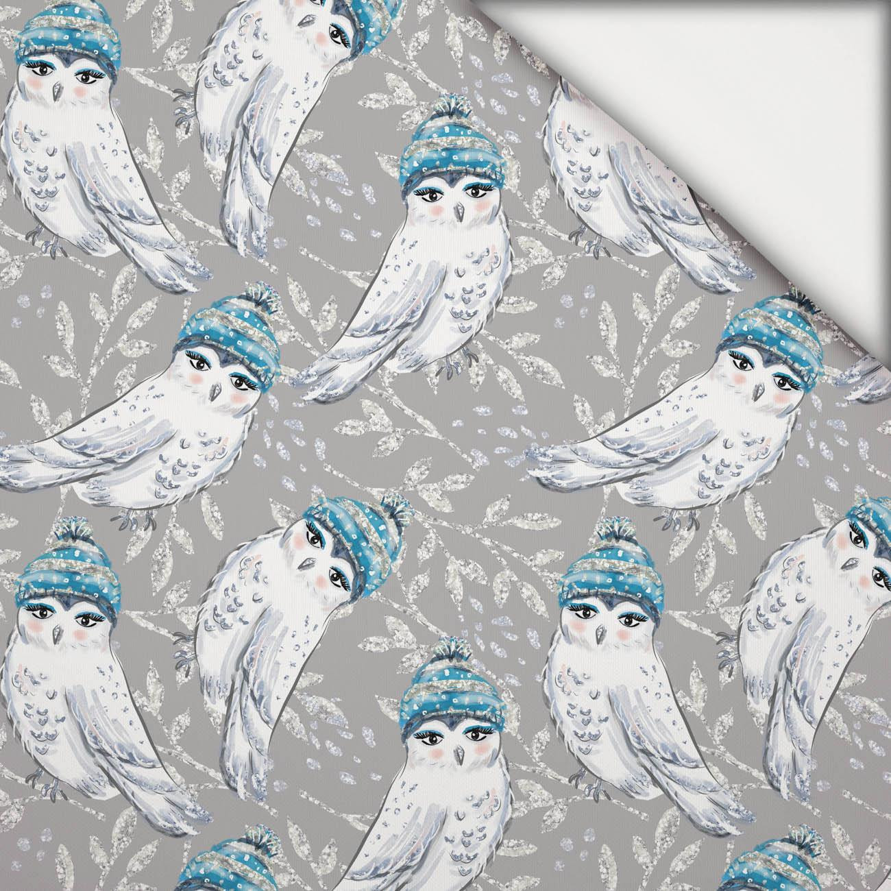 SOWY W CZAPKACH (ZACZAROWANA ZIMA) - lekka dzianina drapana