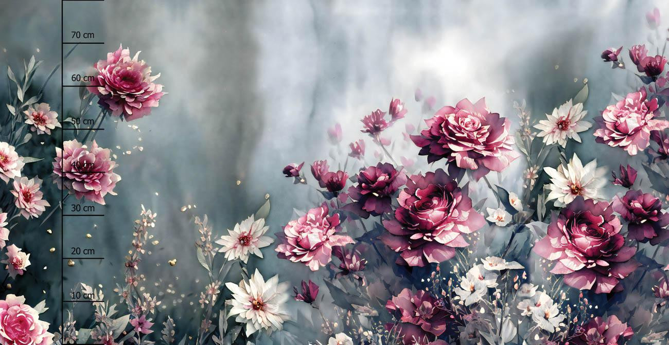 VINTAGE FLOWERS WZ. 4 - PANEL (80cm x 155cm) Hydrofobowa dzianina drapana
