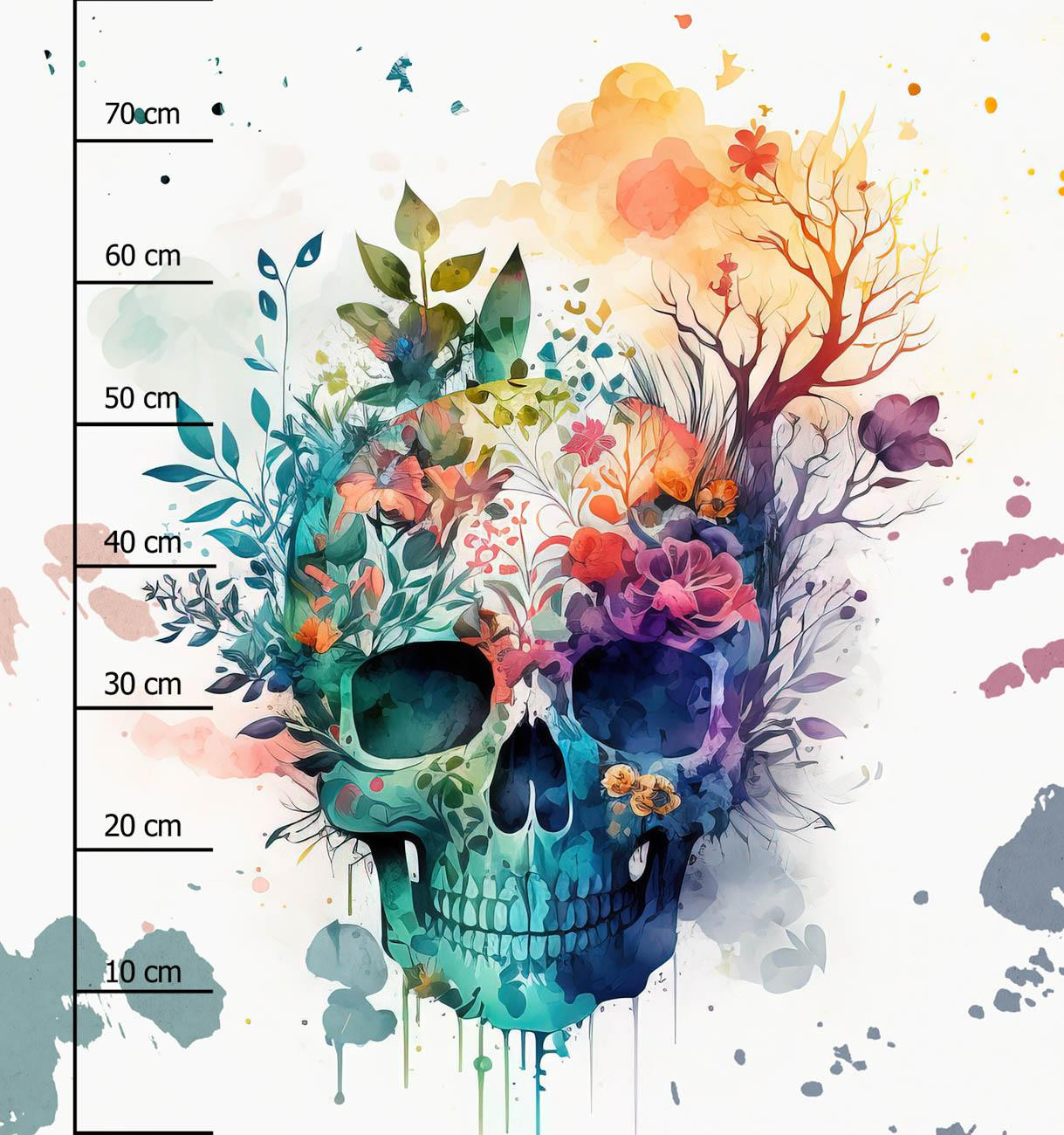 WATERCOLOR SKULL - PANEL (75cm x 80cm) dzianina drapana z elastanem ITY