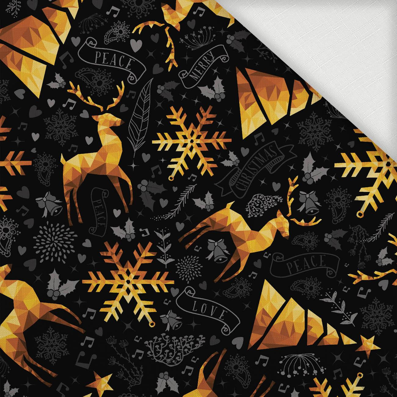 ZŁOTE JELENIE / czarny - Tkanina na obrusy