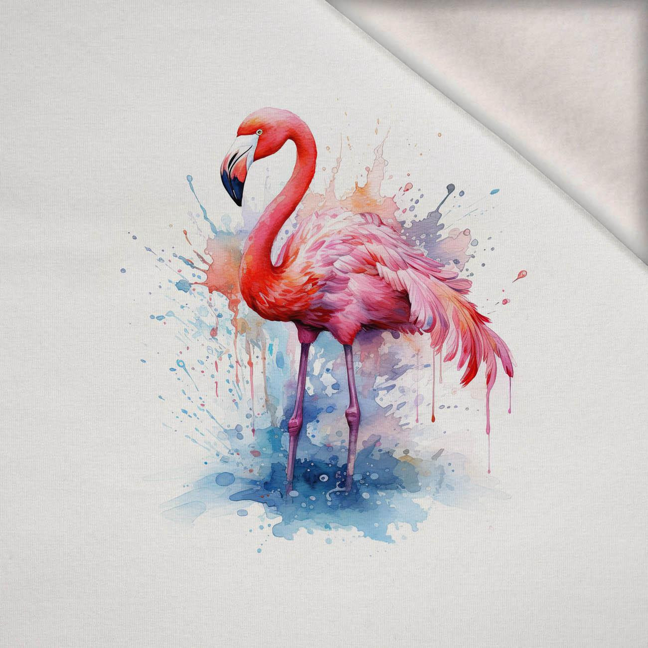 WATERCOLOR FLAMINGO - PANEL (75cm x 80cm) dzianina drapana z elastanem ITY