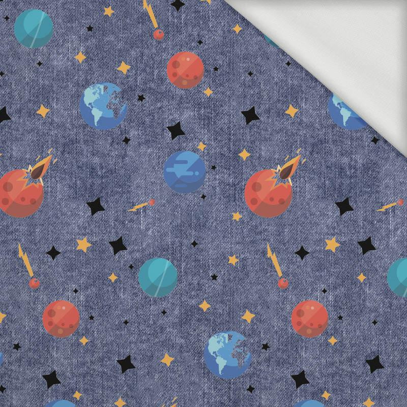 100cm PLANETY WZ. 3 (WYPRAWA W KOSMOS) / ACID WASH GRANATOWY - dresówka pętelkowa