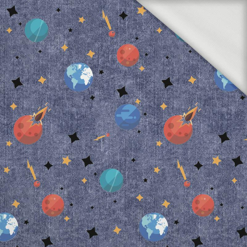 100cm PLANETY WZ. 3 (WYPRAWA W KOSMOS) / ACID WASH GRANATOWY - dresówka pętelkowa