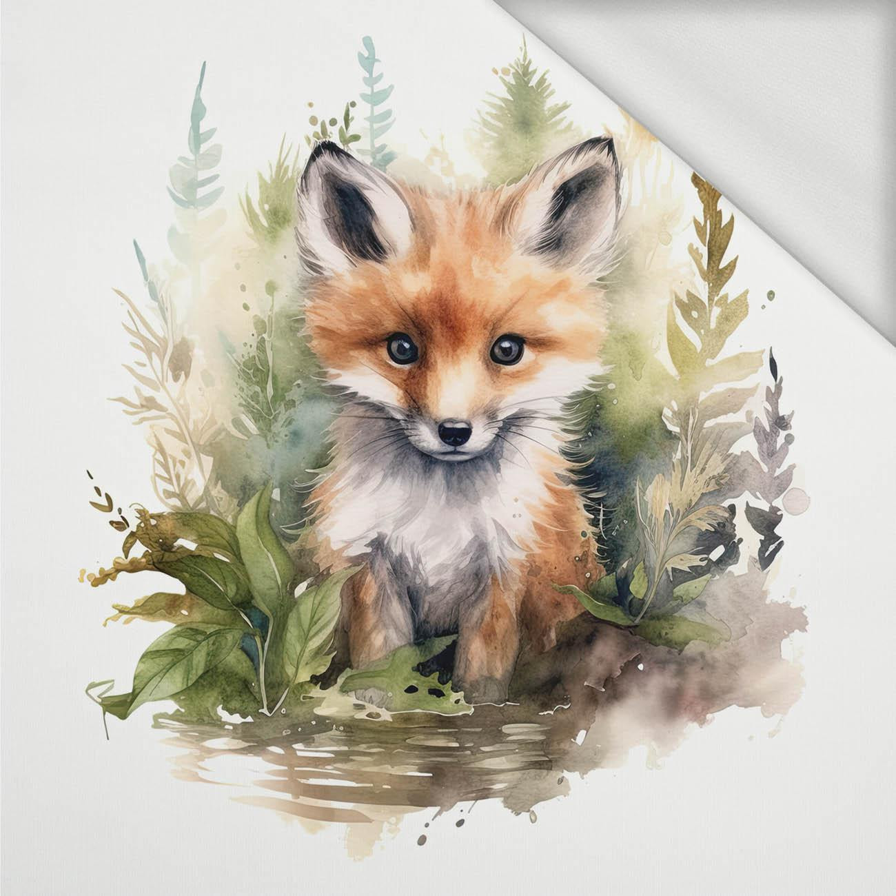 WATERCOLOR FOX - panel (75cm x 80cm) dzianina pętelkowa