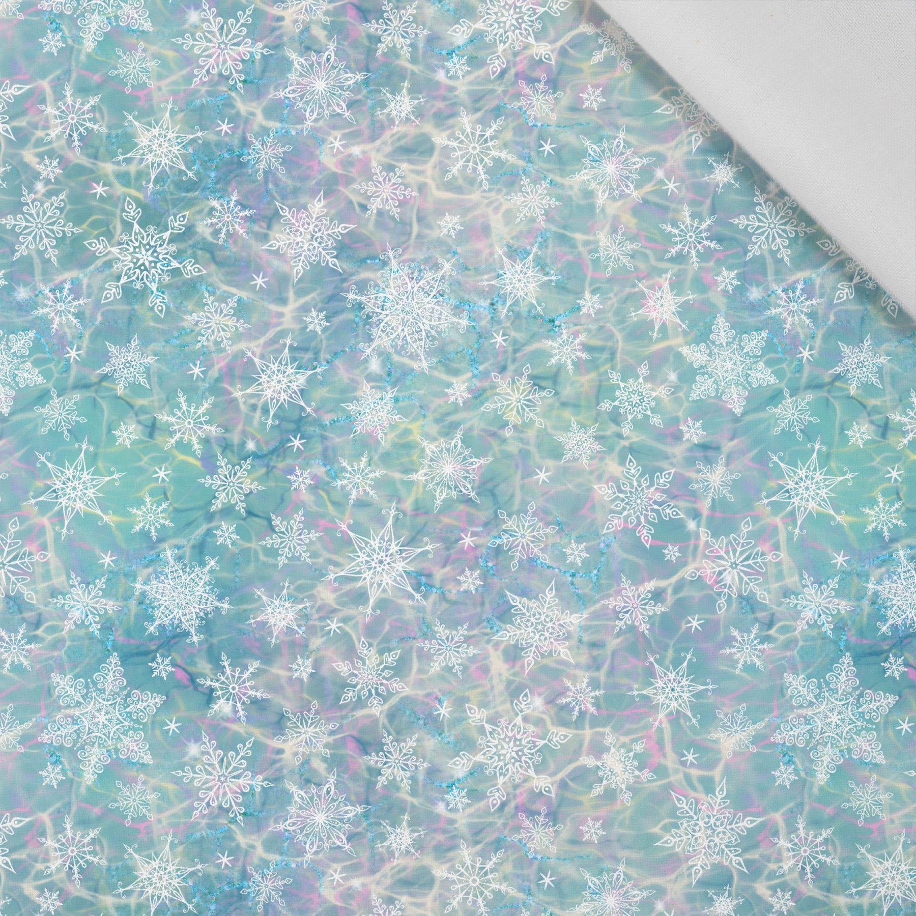 ŚNIEŻYNKI WZ.2 / TĘCZOWY OCEAN wz. 2 - tkanina bawełniana