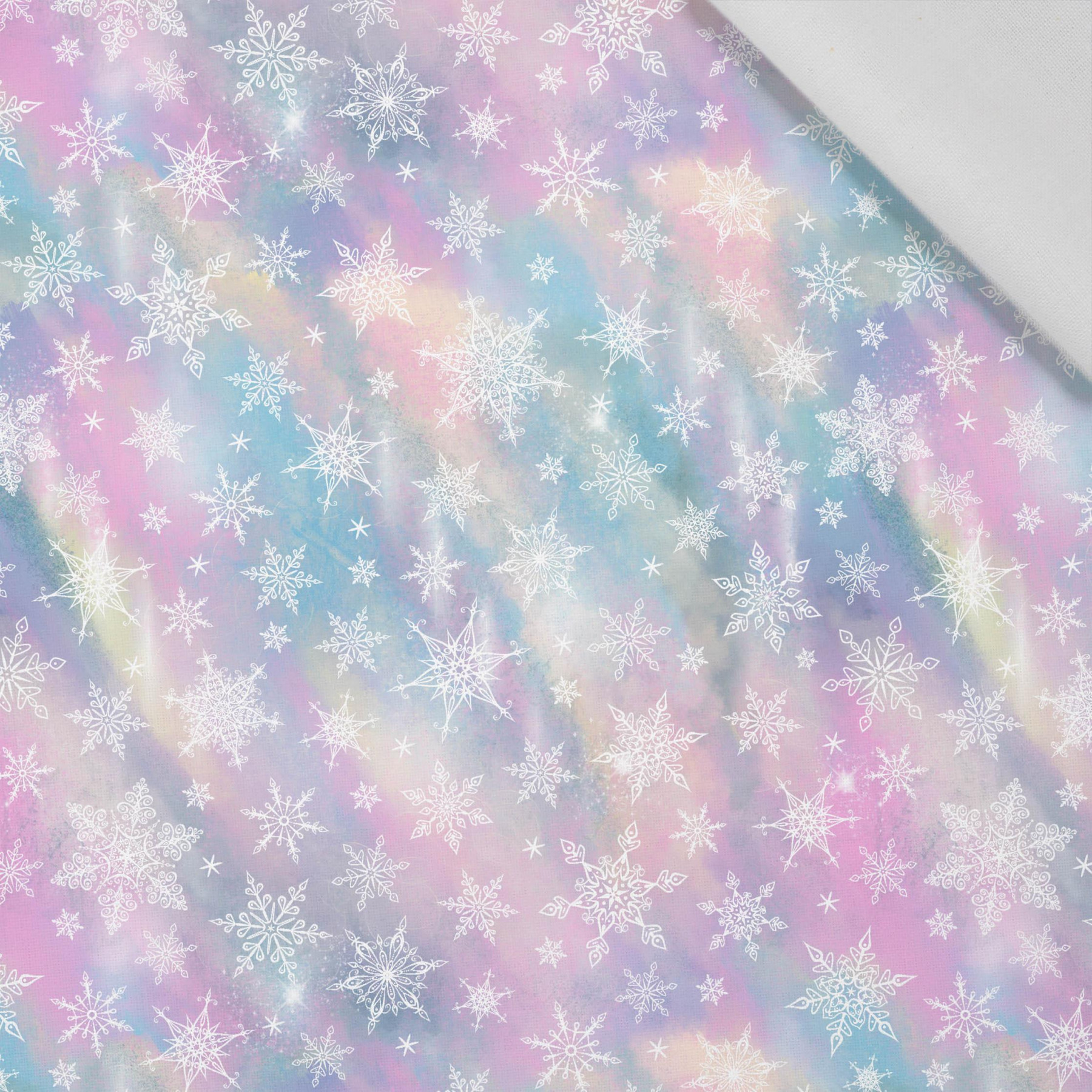 ŚNIEŻYNKI WZ.2 / TĘCZOWY OCEAN wz. 3 - tkanina bawełniana