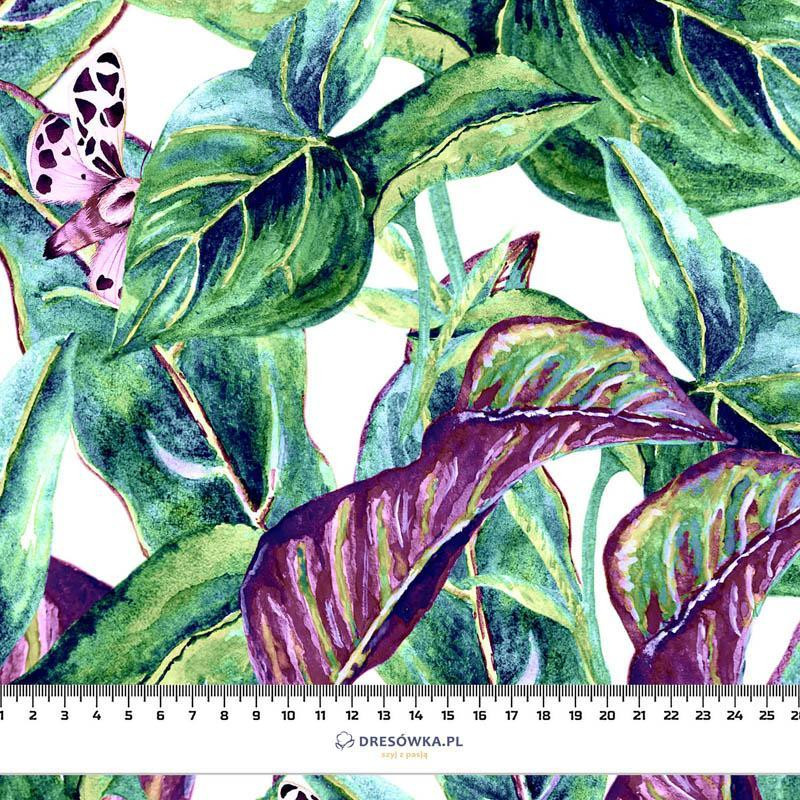 50cm LIŚCIE I OWADY WZ. 1 (TROPIKALNA NATURA) / biały - single jersey 120g