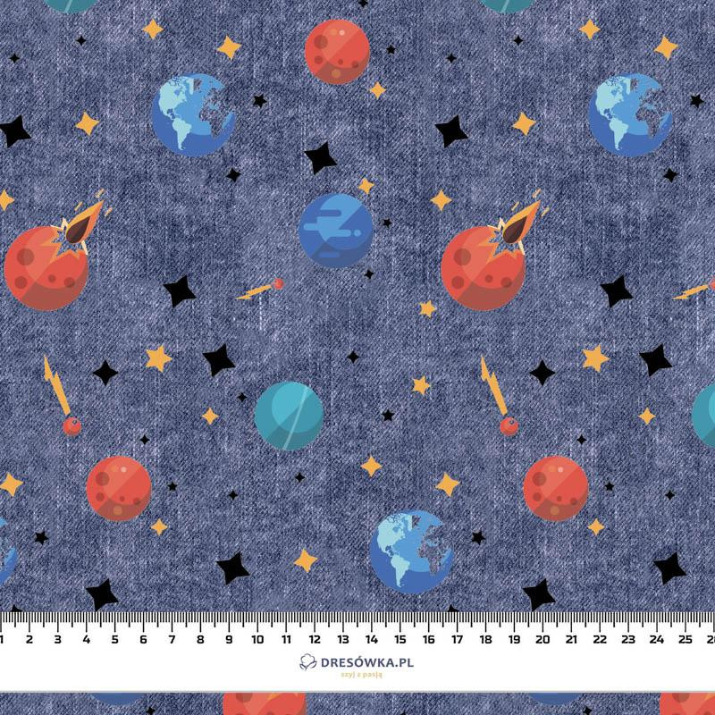 100cm PLANETY WZ. 3 (WYPRAWA W KOSMOS) / ACID WASH GRANATOWY - dresówka pętelkowa