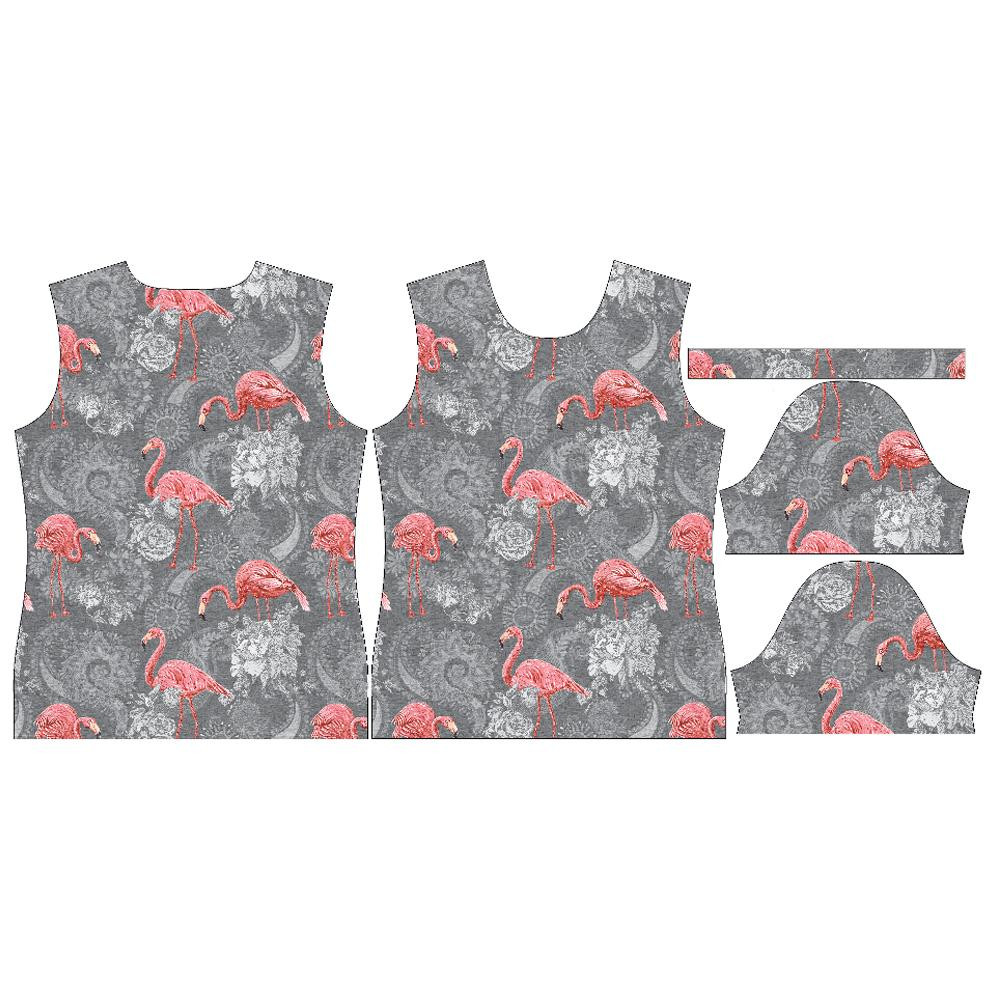 T-SHIRT DAMSKI - FLAMINGI I RÓŻE / szary - single jersey