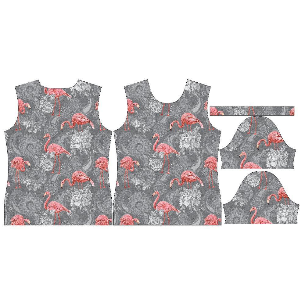 T-SHIRT DAMSKI - FLAMINGI I RÓŻE / szary - single jersey M